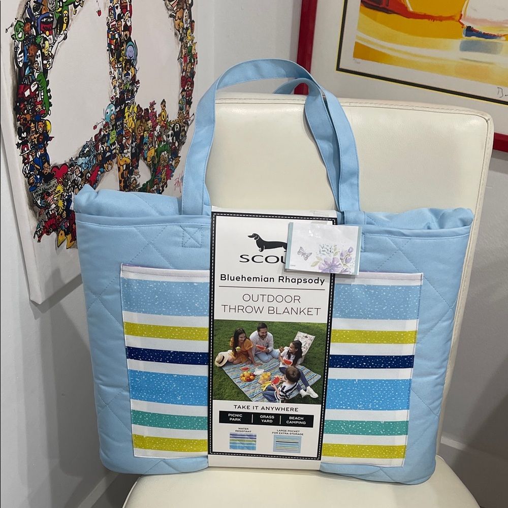 Scout Blue and Green Striped Outdoor Tote Throw Blanket